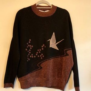 NWT & Other Stories Black Gold Sweater Bird Flower